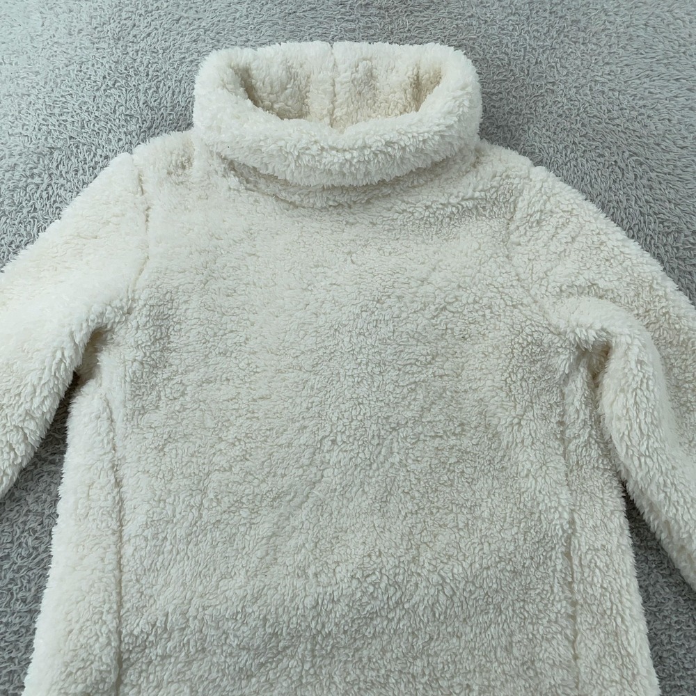Athleta Sherpa Pullover Womens XS Ivory Funnel Cowl Neck Cozy Thumbholes FA18
